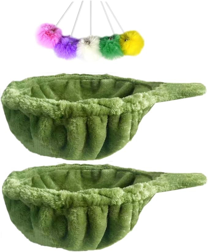 SHENGOCASE 14.6" 2-Pack Green Nest Basket Lounger Hammock Bed Replacement for Cat Tree Tower, 5-Pack Hanging Toys, Cat Tree Accessories Hammock Attachment (Large 2pcs, Green)