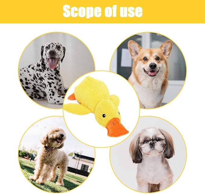 2024 New Quack-Quack Duck Dog Toy, Durable The Mellow Dog Calming Duck Dog Toy, Yellow Stuffed Dog Cat Pet Squeak Chew Toys for Dogs Indoor Puppy (ABC)