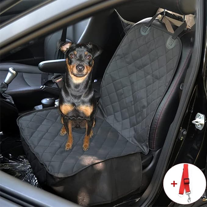 Front Pet Seat Cover Protector for Dogs Cats Car Nonslip Scratchproof Waterproof Washable Pets Front Seats Covers for Cars Trucks SUVs Vans (Black)