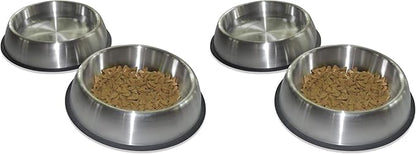 PetFusion Premium Brushed Anti-Tip Dog & Cat Bowls (Set of 2 Bowls). Food Grade Stainless Steel. Bonded Silicone Ring for Traction, Metallic, 32 oz (Pack of 2)
