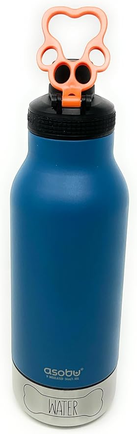 Asobu Dog Buddy Bottle - Stainless Steel Insulated Water Bottle for Humans with Removable Dog Bowl and Food & Treat Storage - 34 Oz, 2 Pack (Blue/Black)