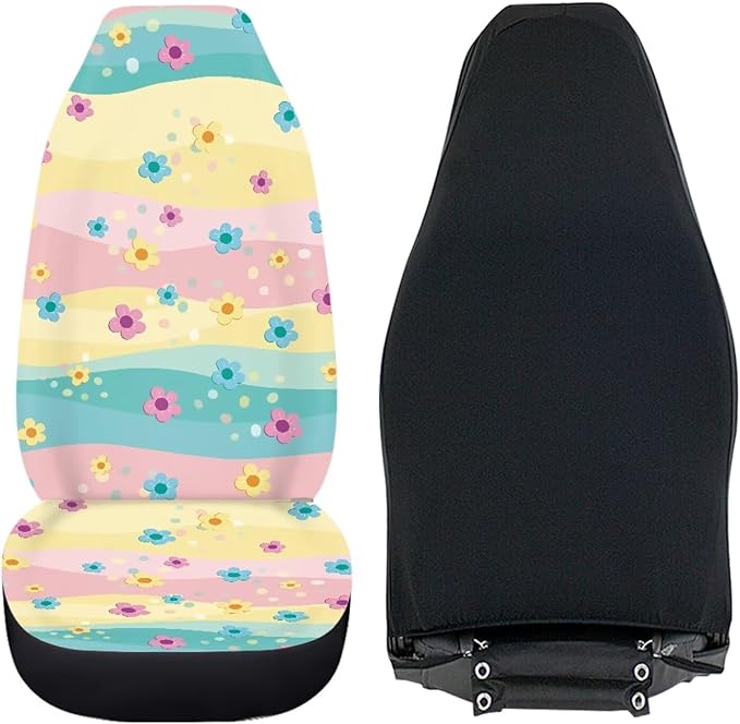 Dreaweet Hippie Flowers Seat Covers for Cars SUV Cute Car Accessories for Women Interior 2 Piece Washable Universal Seat Covers for Cars SUV Sedan Trucks Easy to Install