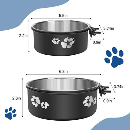 2-in-1 Dog Crate Water Bowl Hanging,2 Pack Stainless Steel Water Food Bowl No Spill for Crate Cage,Kennel Bowls Mountable Dog Dish Feeder Coop Cup with Non-Slip Base for Dogs Cats Bunny Ferret Bird