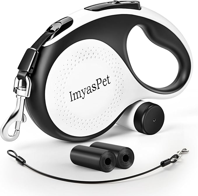 Upgraded Retractable Dog Leash with Chew Proof Extender, Pet Walking Leashes with Poop Bag Holder, 16Ft Heavy Duty Retractable Pet Leash for Medium Large Dogs up to 110lbs, Anti-Slip Grip