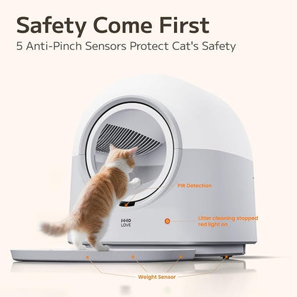 Self-Cleaning Litter Box Automatic Electronic Hands-Free Smart Robot self Cleaning Litter Box - Large 60L Capacity, Safe Anti-Pinch,with Deodorizer and Liner,for Multiple Cats (Grey Pro)