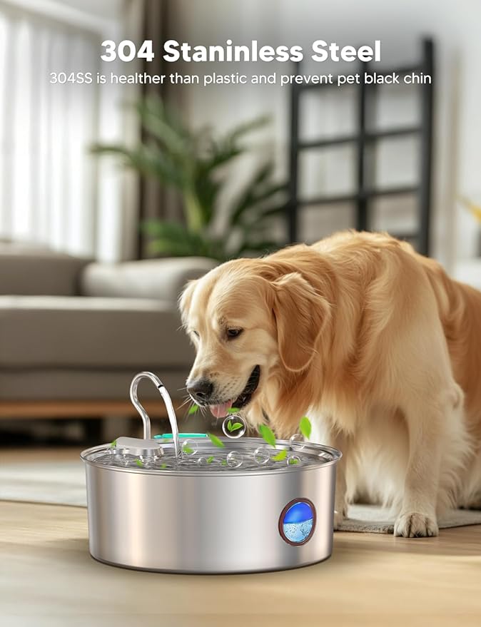Dog Water Fountain for Large Dogs- 270oz/8L Stainless Steel Dog Water Bowl Dispenser Automatic Pet Water Fountain with Ultra-Quiet Pump/Quadruple Filtration for Dogs, Cats, Multiple Pets