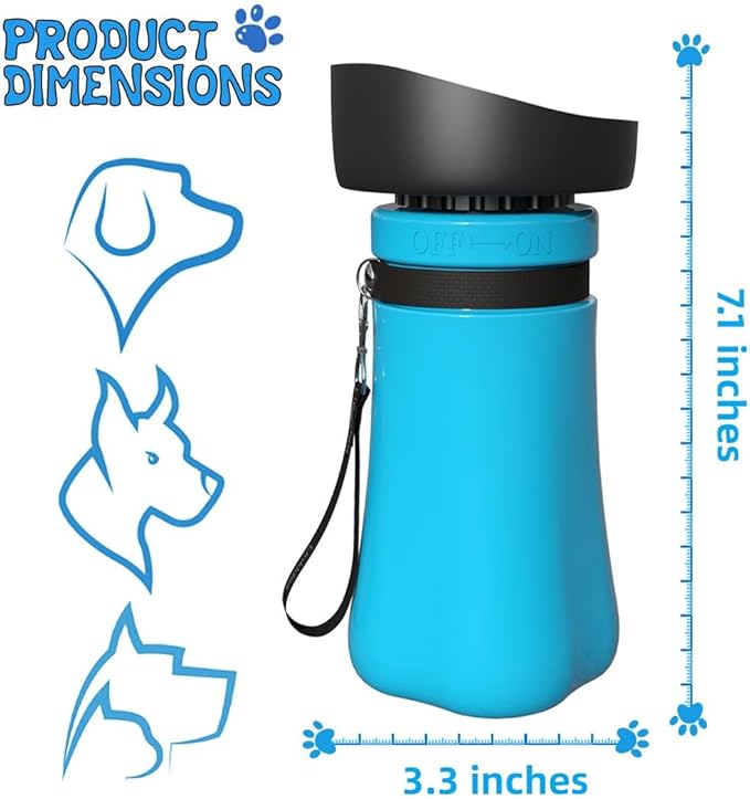Linkidea Portable Dog Water Bottle, 17oz, Fits Car Cup Holder, Leakproof, Collapsible, Blue