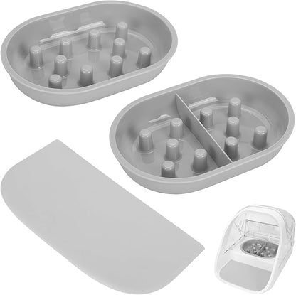 Cat Slow Feeder Bowls and Mat Set for Automatic Pet Care Feeder, YOIHABV 1 Slow Feed Single Bowl, 1 Puzzle Feeding Split Bowl, 1 Mat, Promote Healthy Eating, Non-Slip and BPA-Free, Easy to Clean