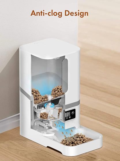 NPET Automatic Cat Feeder, 6L Dog Food Dispenser with Desiccant Bag for Pet Dry Food, 1-4 Meal Per Day Automatic Dog Feeder for Cats & Dogs (White)