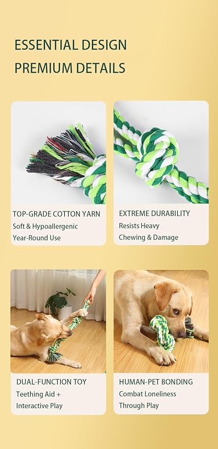 2-Pack 21" Natural Fiber Dog Rope Toy - Twisted Chew for Strong Chewers, Interactive Fetch Fun with Textured Knots