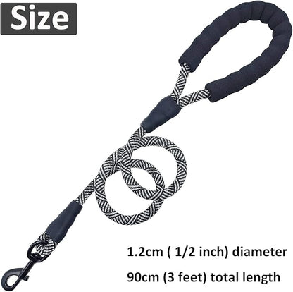 MayPaw Heavy Duty Rope Dog Leash, 3/4/5/6/7/8/10/12/15/20FT Nylon Pet Leash, Soft Padded Handle Thick Lead Leashes for Large Medium Dogs (Black, 1/2" * 3')