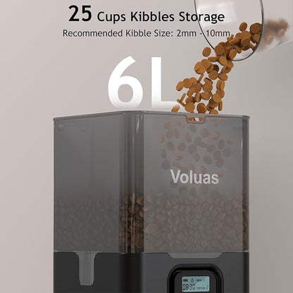 Voluas Automatic Cat Feeder for Two Cats, Double Pet Feeder with 2 Stainless Steel Bowls,6L Timed Cat Feeders with Memory Function