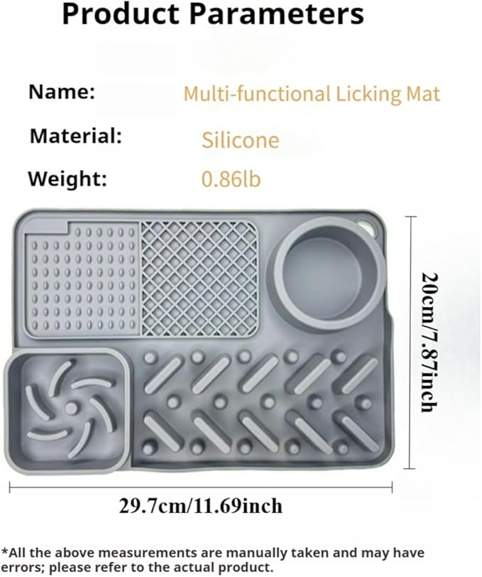 Interactive Silicone Lick Mat for Cats and Dogs – Slow Feeding Pad with Water Bowl, Non-Spill Suction Cup Bowl, Gray (Gray)