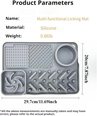 Interactive Silicone Lick Mat for Cats and Dogs – Slow Feeding Pad with Water Bowl, Non-Spill Suction Cup Bowl, Gray (Gray)