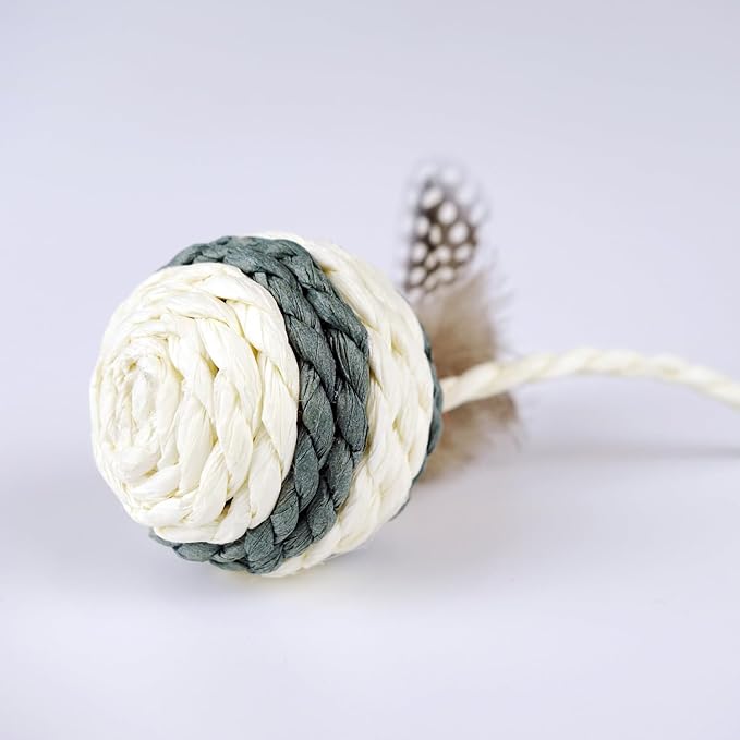 TTcat Cat Toys Set with Paper Rope & Feathers Ball and Mouse 2 Pack, Interactive Toys for Indoor Cats and Kittens.