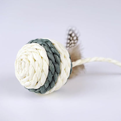 TTcat Cat Toys Set with Paper Rope & Feathers Ball and Mouse 2 Pack, Interactive Toys for Indoor Cats and Kittens.