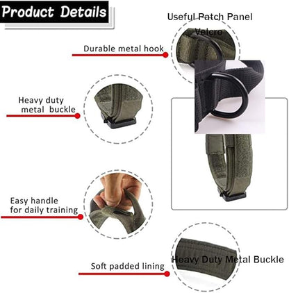 Xqpetlihai Tactical Dog Collar and Leash Set Adjustable Military Nylon Dog Collar with Control Handle and Heavy Duty Metal Buckle for Large Dogs（Green XL