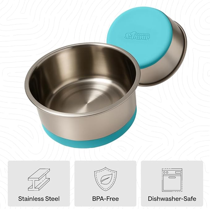 GORILLA GRIP Dog Bowls, Food Grade 304 Stainless Steel Holds 4 Cups Each (32 fl oz) Food and Water Bowl for Feeding Dogs and Cats Dishwasher Safe Rust Resistant BPA Free Rubber Base Set of 2 Turquoise