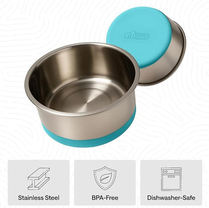 GORILLA GRIP Dog Bowls, Food Grade 304 Stainless Steel Holds 2 Cups Each (16 fl oz) Food and Water Bowl for Feeding Dogs and Cats Dishwasher Safe Rust Resistant BPA Free Rubber Base Set of 2 Turquoise