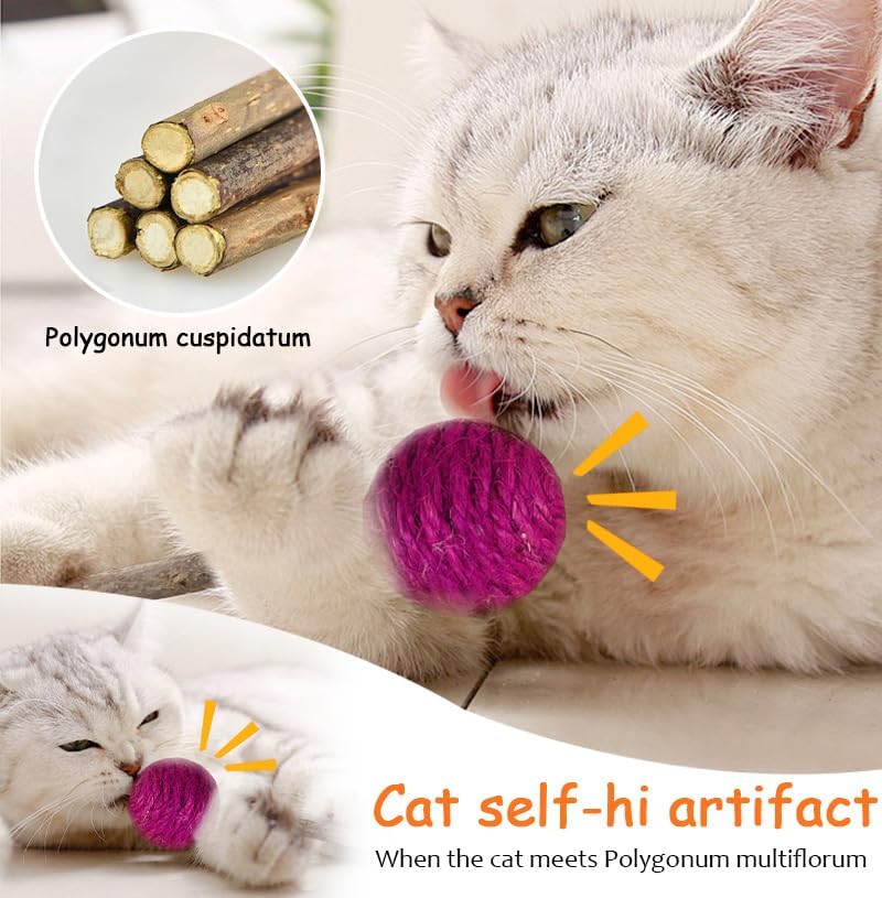 3-Pack Sisal String Rattle Ball Toy for Indoor Cats - All Natural Woven Fibers, Assorted Colors - Image 3
