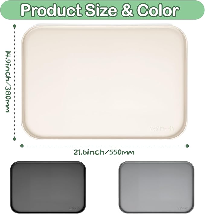 100% Waterproof Silicone Pet Feeding Mat,Warped Resistant Raised Edge BPA-Free Dog Cat Food Mats, Non-Slip Pet Placemat with High Lip to Prevent Spills, Dishwasher Safe, 21.5"x14" Beige
