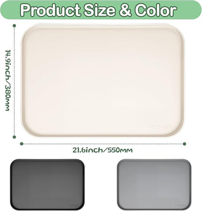 100% Waterproof Silicone Pet Feeding Mat,Warped Resistant Raised Edge BPA-Free Dog Cat Food Mats, Non-Slip Pet Placemat with High Lip to Prevent Spills, Dishwasher Safe, 21.5"x14" Beige