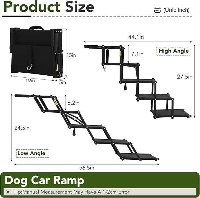 Extra Wide Dog Stairs for Car, Foldable Pet Steps for Large Dogs with Non Slip Surface, Dog Ramp for Truck and SUV, Portable Pet Stairs Supports Up to 150 Lbs (5 Steps)
