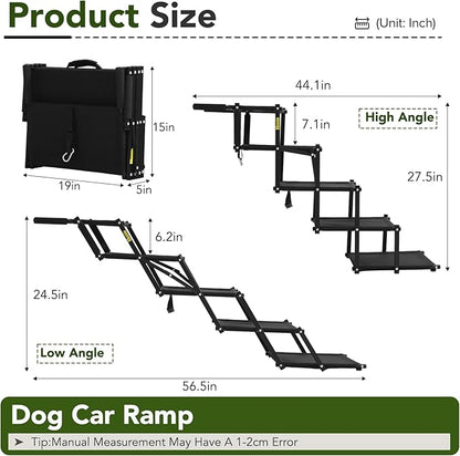 Extra Wide Dog Stairs for Car, Foldable Pet Steps for Large Dogs with Non Slip Surface, Dog Ramp for Truck and SUV, Portable Pet Stairs Supports Up to 150 Lbs (5 Steps)