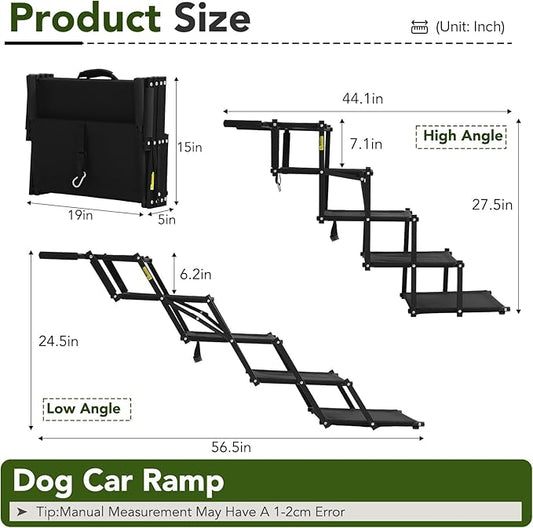 Extra Wide Dog Stairs for Car, Foldable Pet Steps for Large Dogs with Non Slip Surface, Dog Ramp for Truck and SUV, Portable Pet Stairs Supports Up to 150 Lbs (5 Steps)