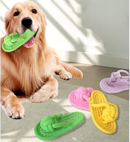 Dog Chew Rope Toy 2Pack, Funny Decoy Toy Shose Natural Cotton Rope Slipper Interactive Pet Chewing Puppy Toys for Dog Walking, Teeth Cleaning (Random Color, 2Pcs)