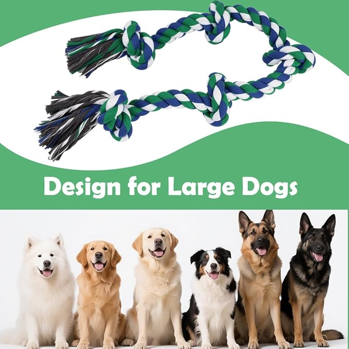 SZEE Dog Rope Toy for Large Dogs, 37 Inch 5 Knots, Tug of War Rope for Large Breeds, for Energy Release & Boredom Relief (Green & Blue)