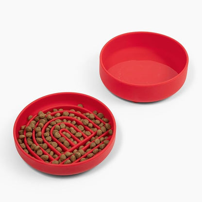 Should We Go? Dog Water Bowl - The Perfect Dish No-Spill Less Mess Non-Tippable Water & Food Bowl, Pure Silicone with Suction Cup Fits 5 Cups 7.5" Across x 2.25" Tall Ideal for All Pets, Medium-Cherry