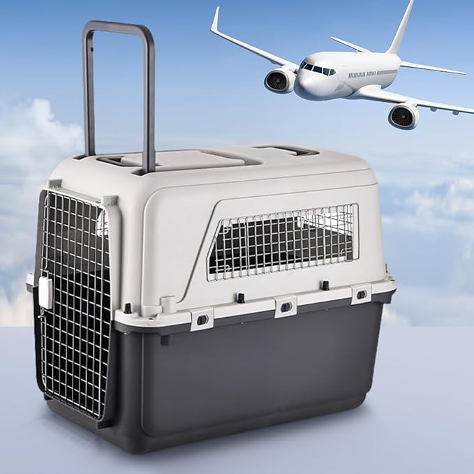 Large Dog Crate Pet Box Length 33in/Width 21.6in/Height 25.2in Dogs Kennel with Handle & Metal Door Dog Carrier for Indoor Outdoor Puppies Kittens