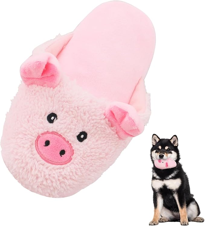 Andiker Dog Squeaky Toy, Cute Slipper Shaped Dog Chew Toys with a Squeaker and Crinkle Paper, Hide Food Puppy Stuffed Toy for Small Medium Dogs to Bite and Relieve Boredom and Stress (Pink)