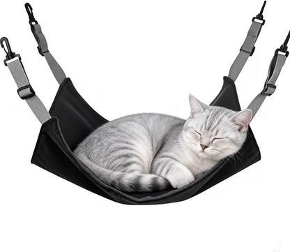 Adjustable Cage Hanging Cat Hammock, 4-Season 2-Sided Bed, Adjustable Waterproof Washable Cooling Mat for Large Kittens,Small Dogs & Rabbits (Black)