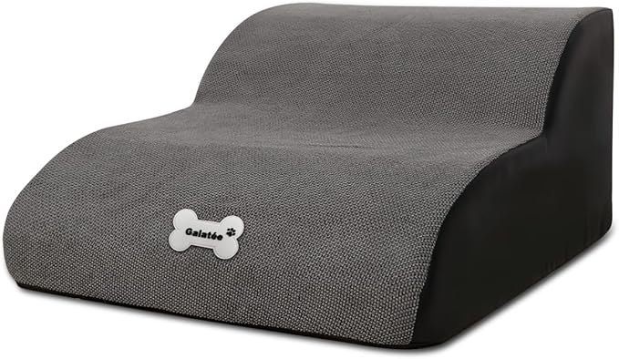 Pet Stairs, Washable & Zippered Cover Removable Pet Ramp, High Density Sponge Dog Stairs(2 Tiers Pet Stair, Grey)