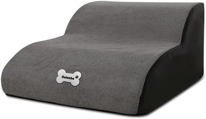 Pet Stairs, Washable & Zippered Cover Removable Pet Ramp, High Density Sponge Dog Stairs(2 Tiers Pet Stair, Grey)