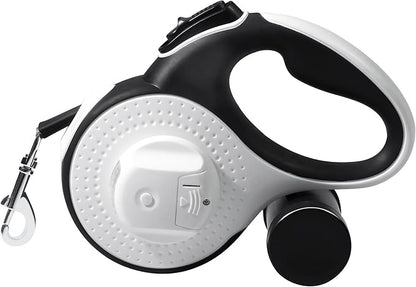 360° Tangle-Free Retractable Dog Leash 16 ft Heavy Duty Reflective Nylon Tape for Small to Medium Dogs Up to 60lbs,Soft Grip,Lock,Medium Size,White