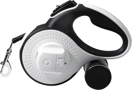 360° Tangle-Free Retractable Dog Leash 16 ft Heavy Duty Reflective Nylon Tape for Small to Medium Dogs Up to 60lbs,Soft Grip,Lock,Medium Size,White