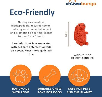 Bucky The Squirrel Dog Toy Handmade Eco Cotton Rope Squirrel Toy for Dogs - Natural, Non-Toxic Dyes, Dog Chew Toys for Small & Medium Breed Dogs, Cats (Small)