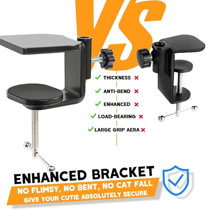 Cat Perch Nest Attach to Desk - Cozy 2 in 1 Office Mount Kitty Hammock with Net Cover for Summer Cool, Mounted by Enhanced Clamp Attachment, Support up to 60lbs, Ideal Co Worker Gift