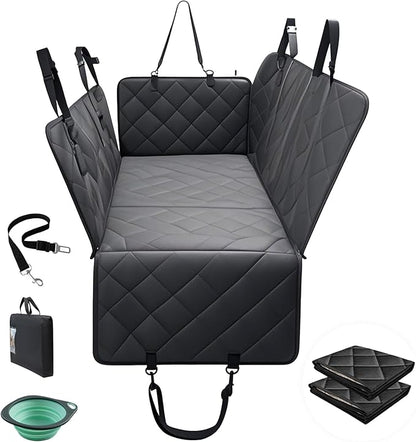ISAGAPOY Back Seat Extender for Dogs - Hard Bottom Pet Car Seat Cover (Holds 400lbs) with Removable Soft Blankets & Travel Portable Dog Bowl, Waterproof Dog Hammock for Car, SUV