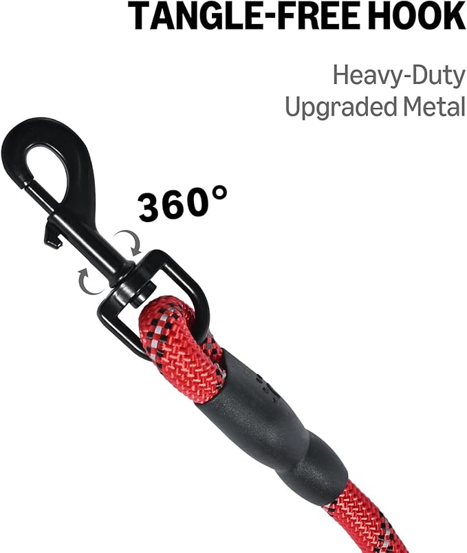 Amazon Basics Round Dog Leash, Heavy Duty, Durable Rope for Small, Medium, and Large Dogs, Lightweight Design for Walking, Training, and Outdoor Activities, Red, 6 Ft