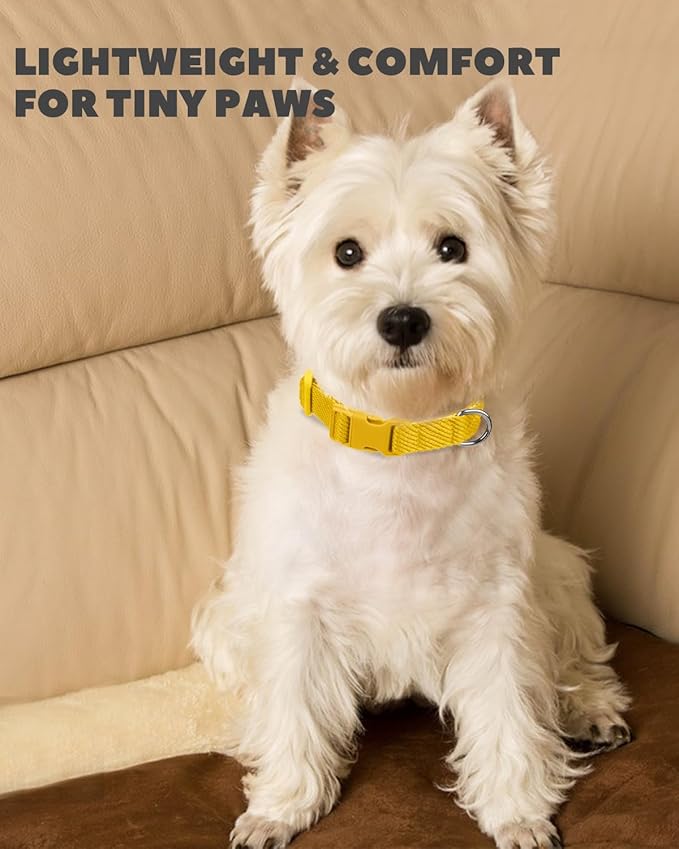 Dynmeow Soft and Breathable Cotton Dog Collar, Durable Adjustable Pet Collar with Quick-Release Buckle, Lightweight for Sensitive Skin for Small and Medium Dogs, Yellow, S