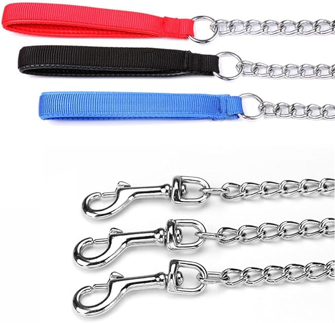Chain Leash for Small Dogs, Heavy Duty Metal Dog Lead Durable Strong Chew Proof Puppy Leashes for Small Medium Large Breed Pet Dogs, 2.0mm * 4ft Black Handle