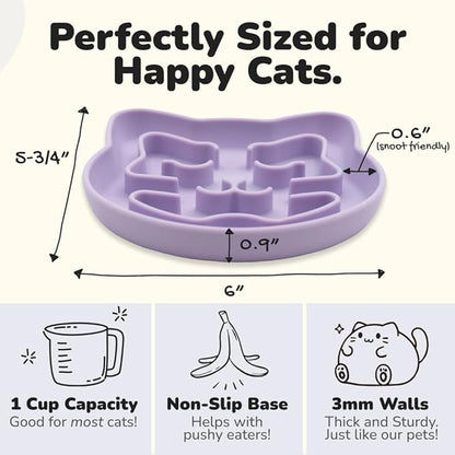 Snuggli Slow Feeder Cat Bowl | Cat Puzzle Feeder for Slow Eating, Mental Enrichment, Digestion, & Bloat Relief | Non-Slip Silicone, Dishwasher Safe, 1 Cup (Lavender)