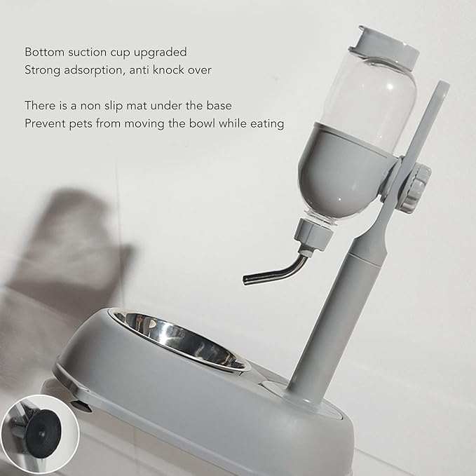Pet Standing Water Dispenser, Multifunctional 2 in 1 Detachable Height Adjustable Small Pet Puppy Dog Kitten Bowl, Automatic Dog Water Dispenser for Puppy Dog Cat,Grey,11 x 7.7 x 15.4in