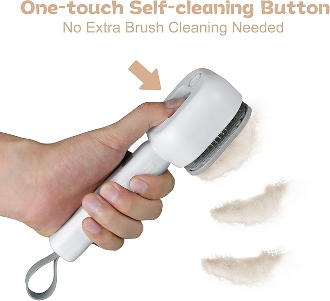 4 in 1 Cat Steam Brush - Self Cleaning Pet Steam Brush for Cat & Dog - Cat Brushes for Shedding with Quiet Motor - Elimination Flying Hair - Keep Your Clothes & Home Clean, White-Gray