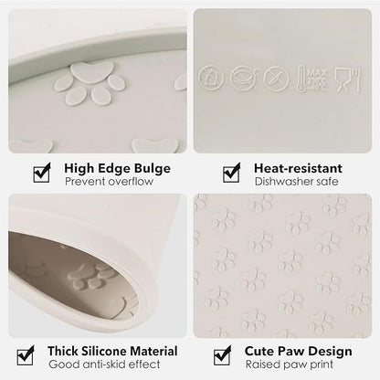 Silicone Pet Food Mat - Waterproof Dog Food Bowl Mat Cat Feeding Mat Thicker Pet Placemat Eating Mat with High Lip to Prevent Spills, Dog Cat Water Bowl Mat for Messy Drinkers to Protect Floors, Beige