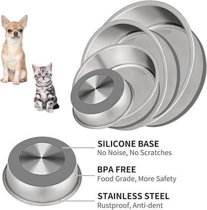 Taglory 2 Cup Stainless Steel Dog Bowls Set of 2 for Food and Water, Silicone Base Anti-Slip, Rust Resistant, Extra Thick Metal Dog Bowl for Cats and Puppies, 17oz, Gray